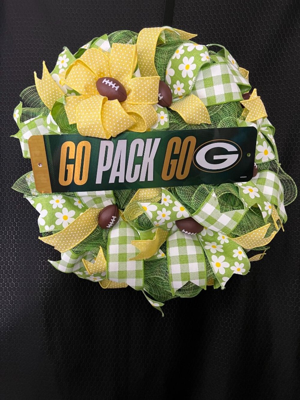 Green Bay Packers Deco Mesh Football Wreath